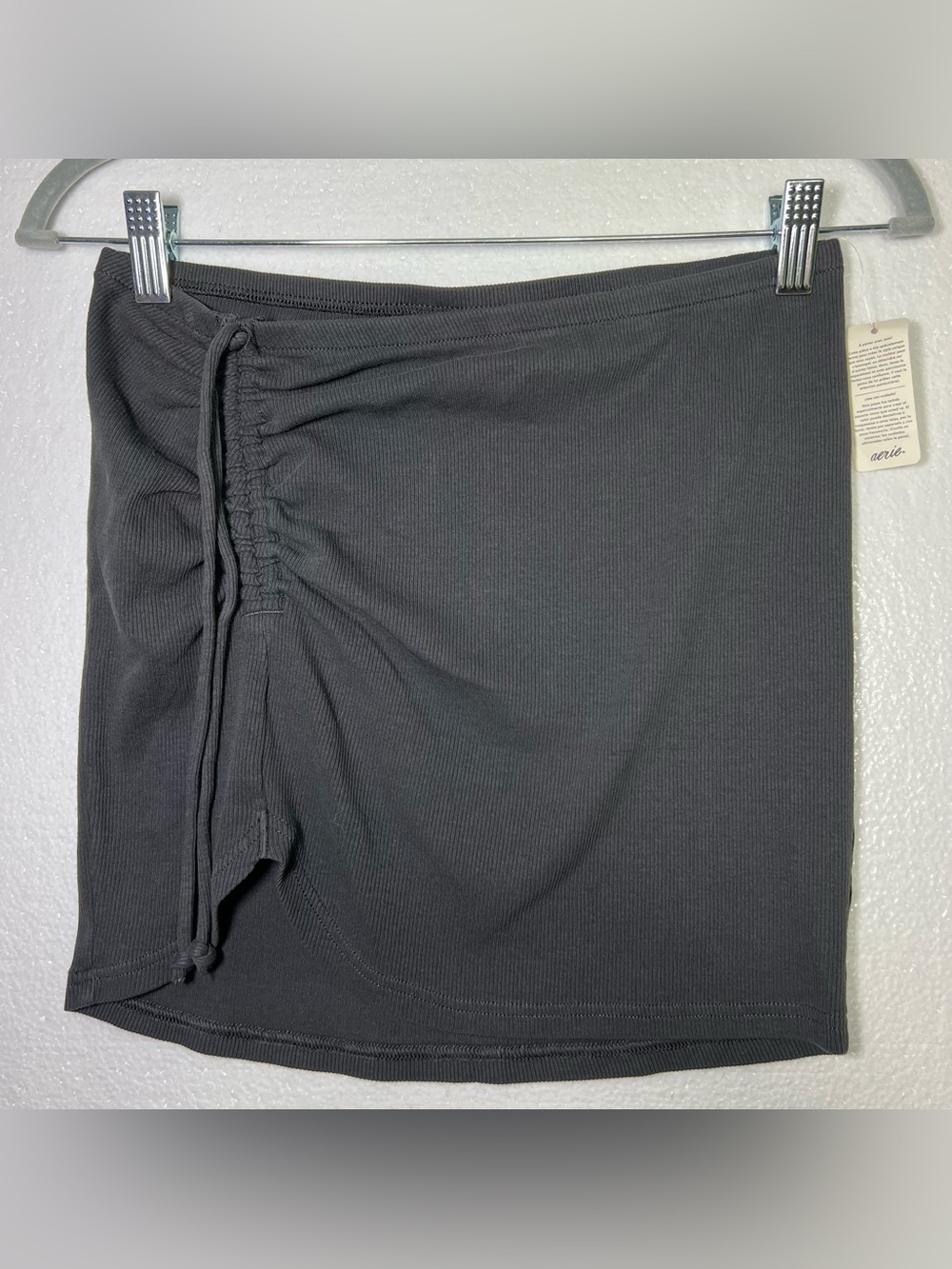 Aerie Ribbed Wrap Mini Skirt Gray Drawstring Stretch Size S/P NWT
